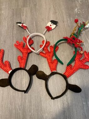 Kids Holiday Reindeer Headband - Red Sequined Antlers